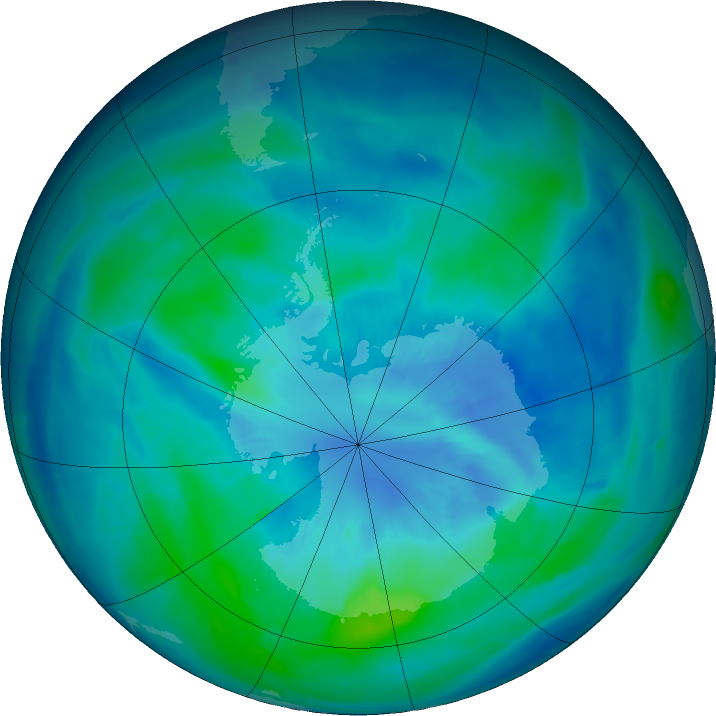 Antarctic ozone map for 27 March 2016